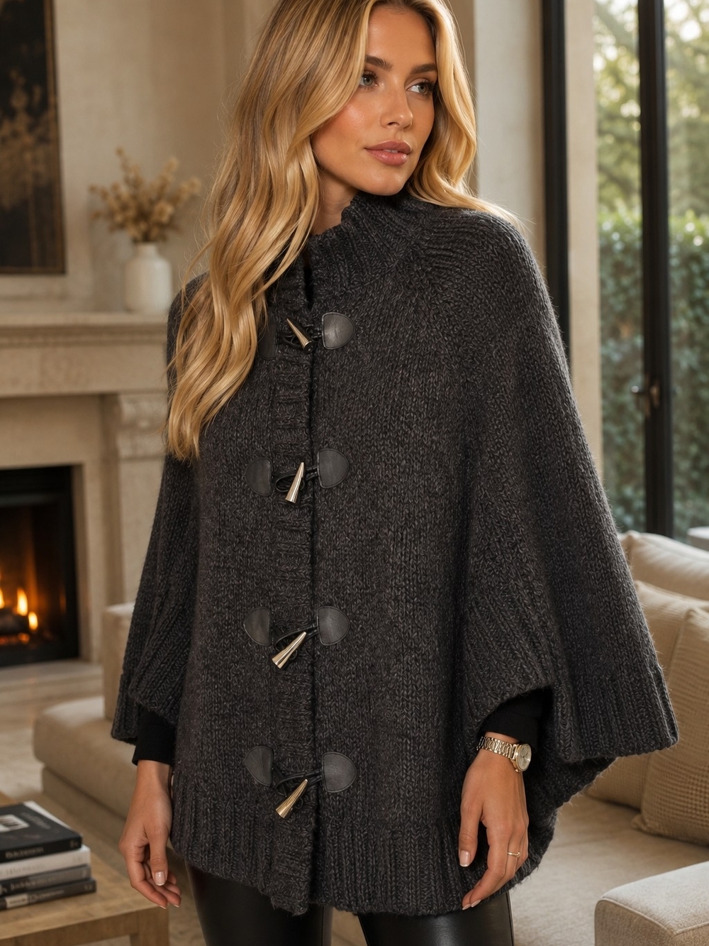 MICHAEL Michael Kors Charcoal Toggle-Knit Cape